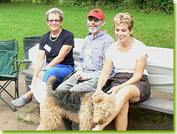 Karen Green, James Tracy, Jan Whalley and Madeline catch up on Airedale tales